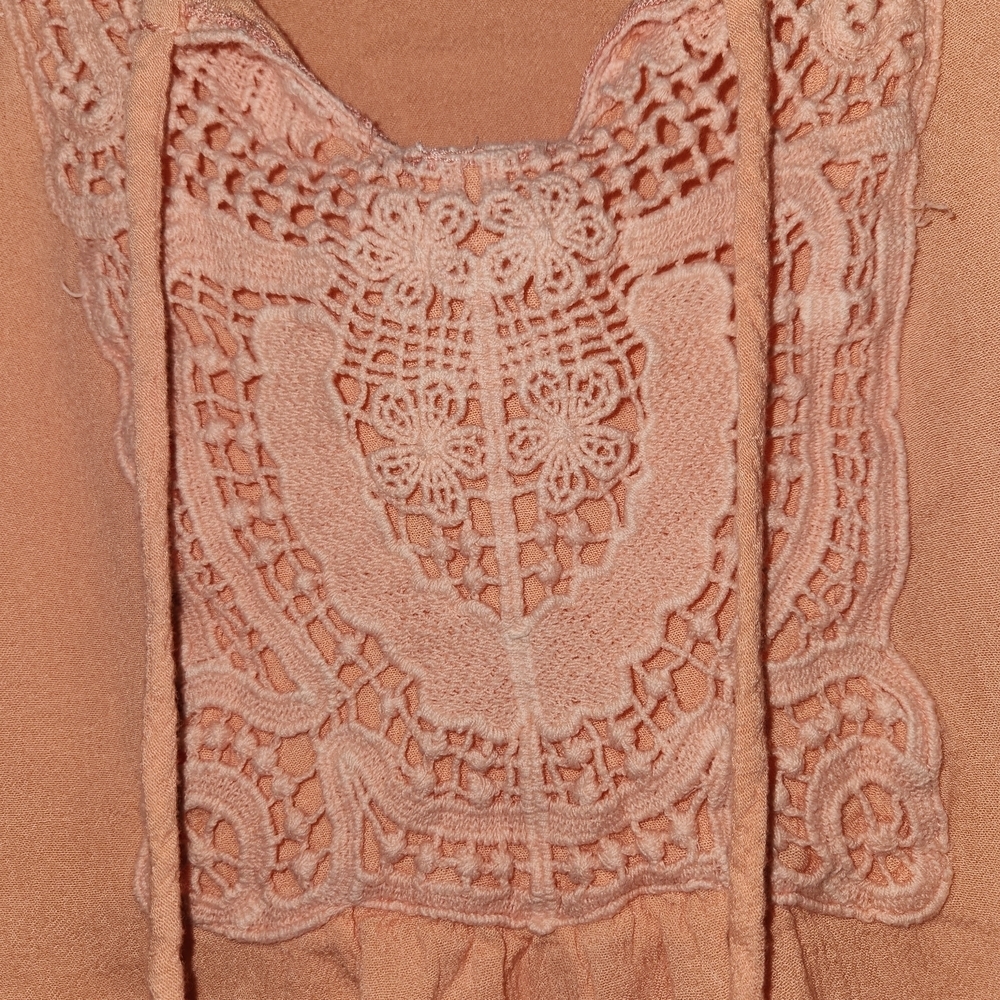 Blu Pepper Vintage Apricot Peasant Blouse Size M Crochet Bell Sleeve Boho Ties - Picture 5 of 9